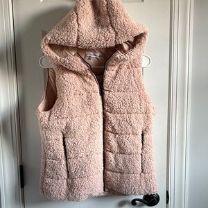 NWOT Calvin Klein Pink Sherpa Hooded Vest XS